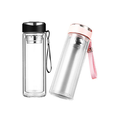 320 ml siliconen glas met hoge boron, dubbelwand koffiebeker met thee-infuus en PP-deksel