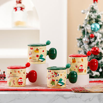 Sublimatie Custom 3D Kerstbeker Keramische beker met deksel en lepel Capaciteit 380 ml