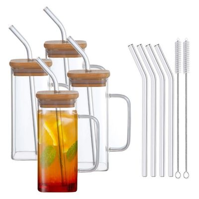 Vierkante glazen beker met deksel Top Verkopen Iced Coffee Tea Mug Drinking Glassen