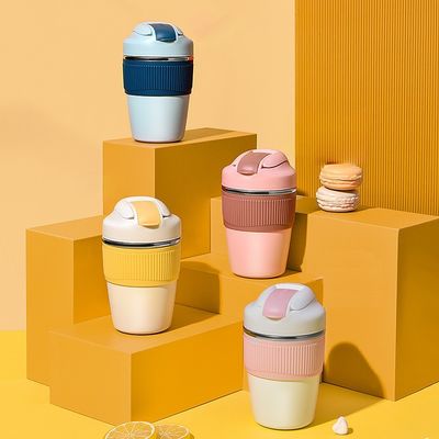 316 roestvrij staal schattig reisbeker koffie geïsoleerde tumbler vacuüm thermische beker met stro