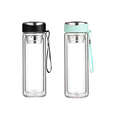 Gezinsvriendelijk helder glas sublimatie dunne dubbele lekvrije koffiebottel met deksel