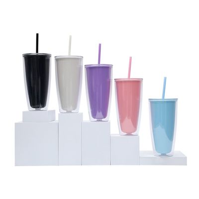 Kleurrijke 24oz BPA-vrije herbruikbare heldere koffiebeker met dubbele wand en rechte stro
