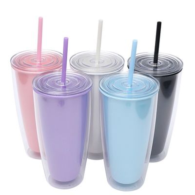 750 ml capaciteit heldere plastic bekers met deksels en stro voor kinderen herbruikbare tumbler