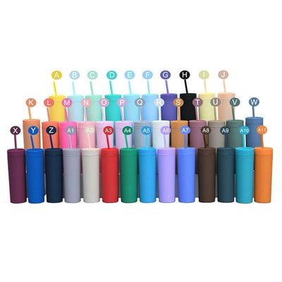 16oz Custom Matte Waterfles Dubbelwand Acryl Tumbler Koffie Melkbek met stro