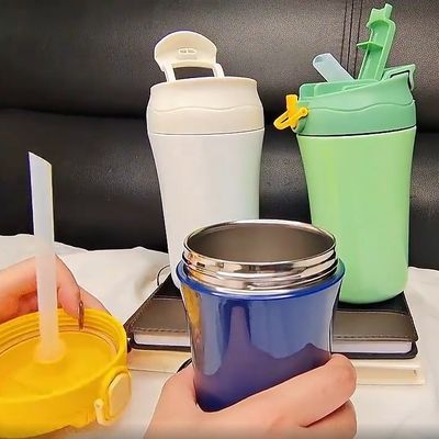 15oz vacuüm kantoor waterfles Dubbele wand geïsoleerde reis koffiebeker met siliconen deksel