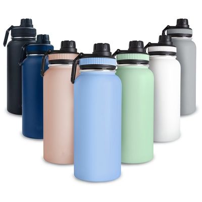 32oz Dubbele wand roestvrij staal fles sportfles met handvat deksel vacuüm waterfles