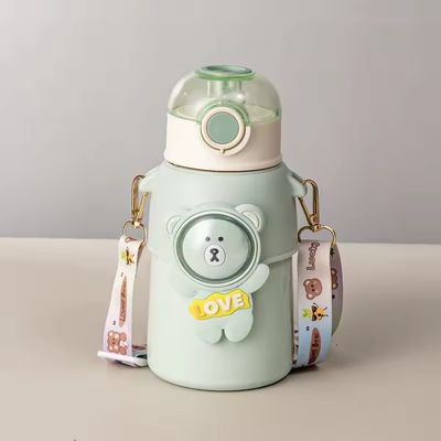 Outdoor Activity Cartoon Design 500 ml roestvrij staal Thermosbeker voor kinderen met stroofdeksel