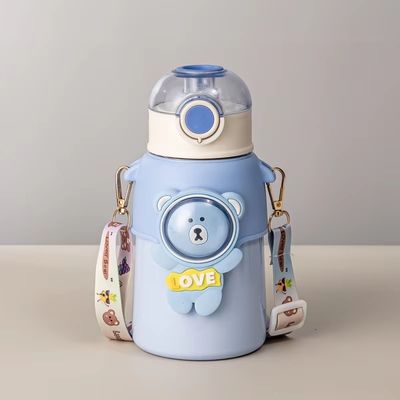 Outdoor Activity Cartoon Design 500 ml roestvrij staal Thermosbeker voor kinderen met stroofdeksel