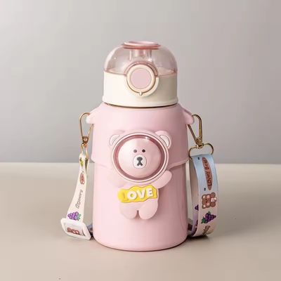 Outdoor Activity Cartoon Design 500 ml roestvrij staal Thermosbeker voor kinderen met stroofdeksel