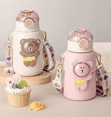 Outdoor Activity Cartoon Design 500 ml roestvrij staal Thermosbeker voor kinderen met stroofdeksel