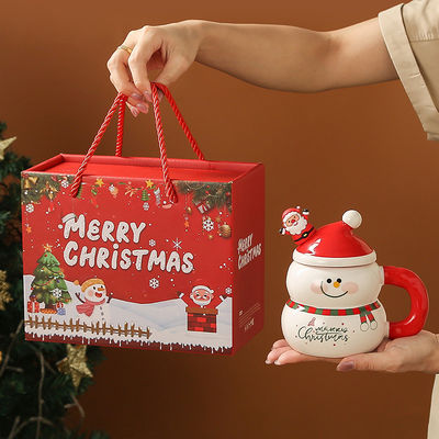 Duurzame keramische schattige sneeuwman kerstman koffie kerstbeker in cadeaubon voor festivals