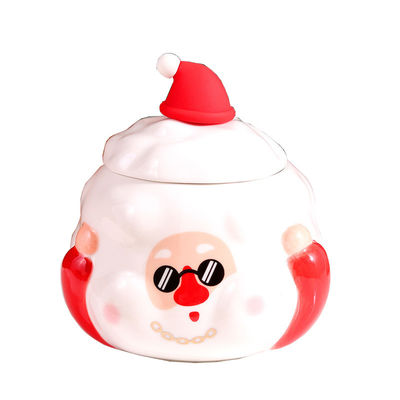 Gepersonaliseerd logo Acceptabele keramische mok met deksel schattig kerst sneeuwman ontwerp 3 kleuren