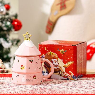 Duurzame bot keramische mok geschenkdoos met deksel lepel creatief kerstboom ontwerp