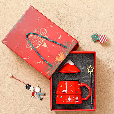 Duurzame bot keramische mok geschenkdoos met deksel lepel creatief kerstboom ontwerp
