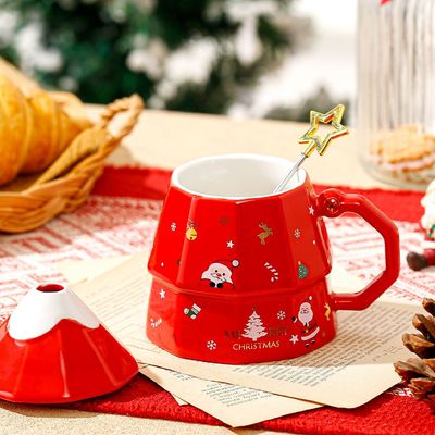 Duurzame bot keramische mok geschenkdoos met deksel lepel creatief kerstboom ontwerp