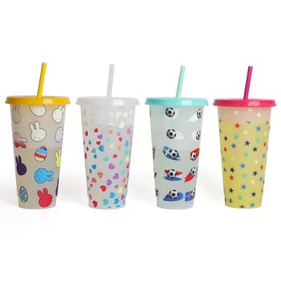 MUGS 24OZ BPA-vrije plastic frisdrank met kleurenveranderende bekers deksels en stro