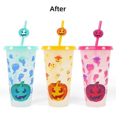 MUGS 24OZ BPA-vrije plastic frisdrank met kleurenveranderende bekers deksels en stro