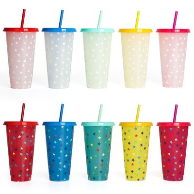 MUGS 24OZ BPA-vrije plastic frisdrank met kleurenveranderende bekers deksels en stro