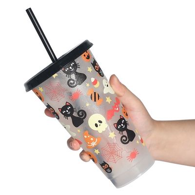 Promotie Giveaway Herbruikbare BPA Free Custom Print Plastic Coffee Cup met deksel en stro
