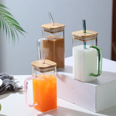 400 ml vierkante glazen fles Custom Logo lekbestendig sap melk koffiebeker met deksel