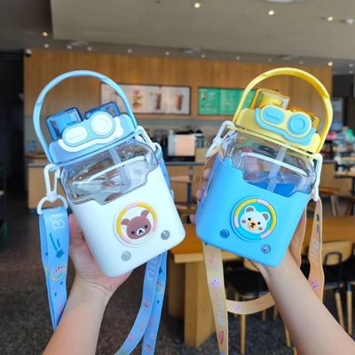 Duurzame 980 ml spotprent kinderen vierkant stro beker met handvat en schouderband