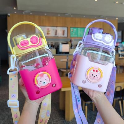 Duurzame 980 ml spotprent kinderen vierkant stro beker met handvat en schouderband