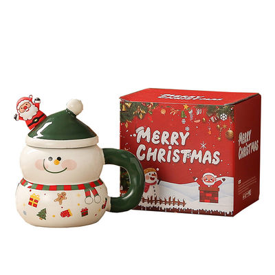 Vier kleuren kerstcadeau doos sneeuwman kerstman design melk koffiebeker mok met lepel