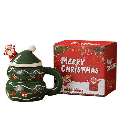 Keramische kerstcadeau doos sneeuwman kerstman design melk koffiebeker mok met lepel