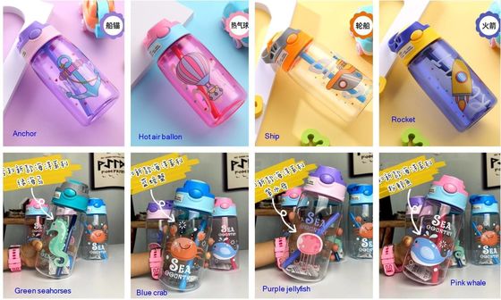 480ml Kinderen Lief Draagbare lekvrije rechtdrinkende plastic waterfles met stro
