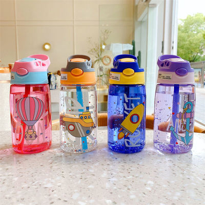 16OZ Kinderen Schattige Draagbare Leakproof Rechte Drink Plastic Waterfles Met Stro
