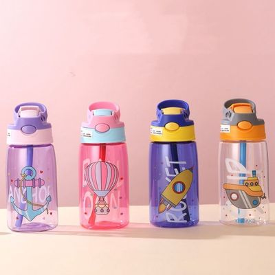 16OZ Kinderen Schattige Draagbare Leakproof Rechte Drink Plastic Waterfles Met Stro