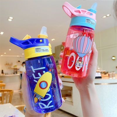 16OZ Kinderen Schattige Draagbare Leakproof Rechte Drink Plastic Waterfles Met Stro