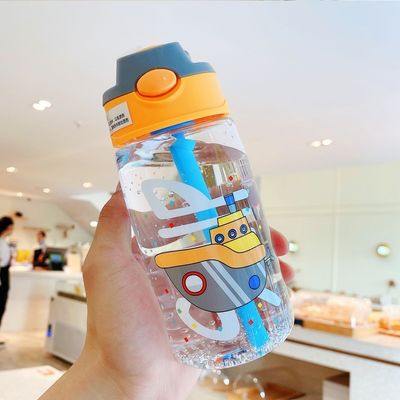 16OZ Kinderen Schattige Draagbare Leakproof Rechte Drink Plastic Waterfles Met Stro