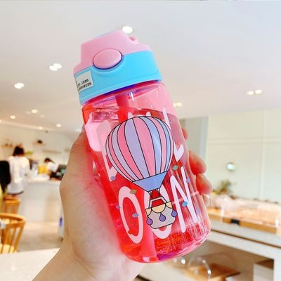 16OZ Kinderen Schattige Draagbare Leakproof Rechte Drink Plastic Waterfles Met Stro