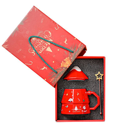 7x12.5cm Keramische koffiekop met deksel en lepel Feestelijke kerstboom ontwerp cadeau doos