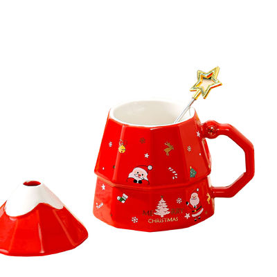 7x12.5cm Keramische koffiekop met deksel en lepel Feestelijke kerstboom ontwerp cadeau doos