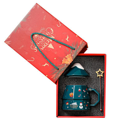 7x12.5cm Keramische koffiekop met deksel en lepel Feestelijke kerstboom ontwerp cadeau doos