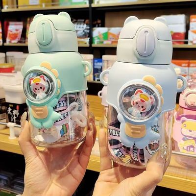 Unisex schattig waterfles Anti-drop stro beker voor kinderen Plastic drinkwaren Kids Cups