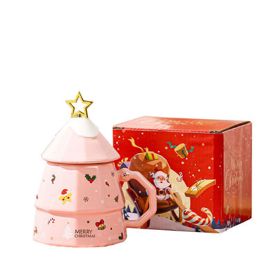 Duurzame kerstboom met grote capaciteit Keramische beker met deksel en lepel Perfecte kerstcadeau