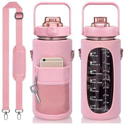 Plastic waterfles met opslag mouw motivatie stro tijdmarker 2000 ml fles