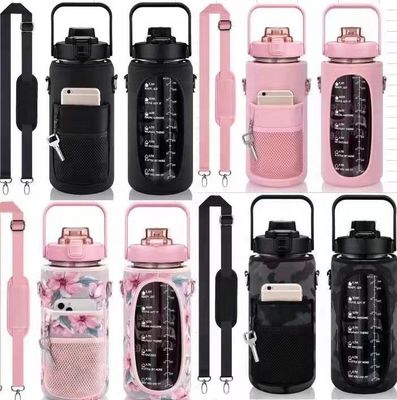 Plastic waterfles met opslag mouw motivatie stro tijdmarker 2000 ml fles