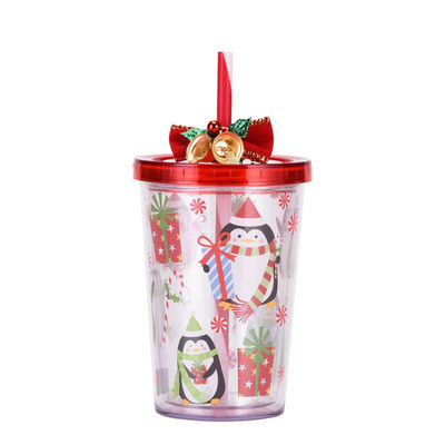 Leuke design stijl Kerstklok Dubbellaag Plastic BAP GRATIS Straw Drinkwaterbeker