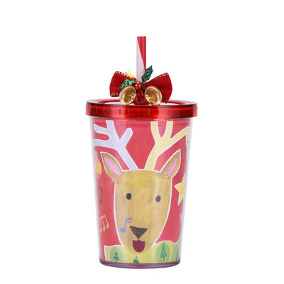 Leuke design stijl Kerstklok Dubbellaag Plastic BAP GRATIS Straw Drinkwaterbeker