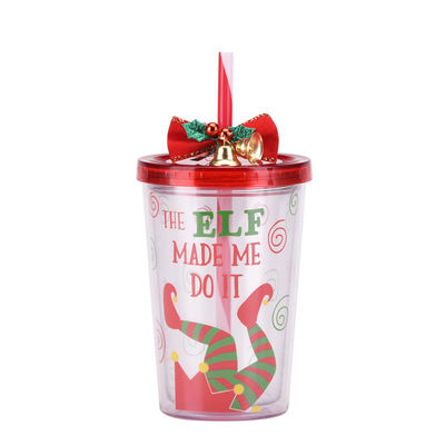 Leuke design stijl Kerstklok Dubbellaag Plastic BAP GRATIS Straw Drinkwaterbeker