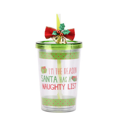Leuke design stijl Kerstklok Dubbellaag Plastic BAP GRATIS Straw Drinkwaterbeker