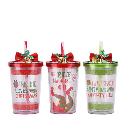 Leuke design stijl Kerstklok Dubbellaag Plastic BAP GRATIS Straw Drinkwaterbeker