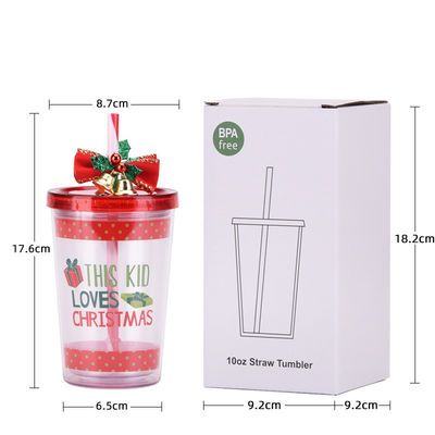 Leuke design stijl Kerstklok Dubbellaag Plastic BAP GRATIS Straw Drinkwaterbeker