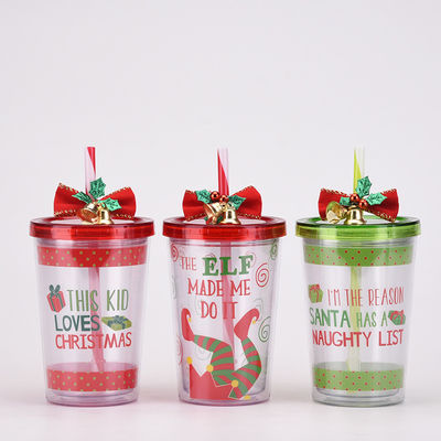 Herbruikbare 10oz schattig ontworpen dubbele wand helder acryl plastic waterbottels met stro