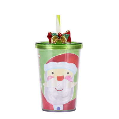 Herbruikbare 10oz schattig ontworpen dubbele wand helder acryl plastic waterbottels met stro
