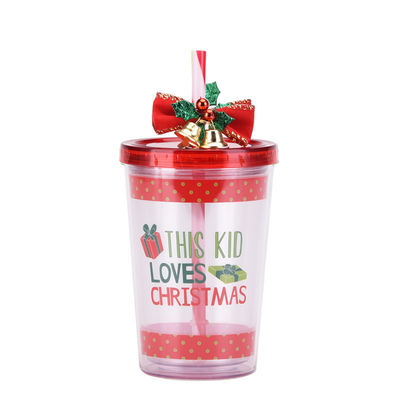 Herbruikbare 10oz schattig ontworpen dubbele wand helder acryl plastic waterbottels met stro